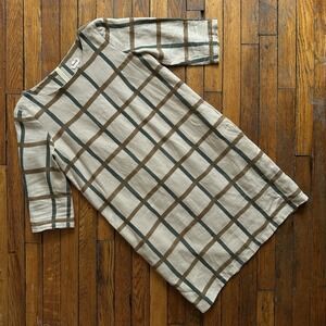 Samuji Chouka Windowpane Plaid Dress Linen Size EU 36 Beige Canvas Boho Lagenloo